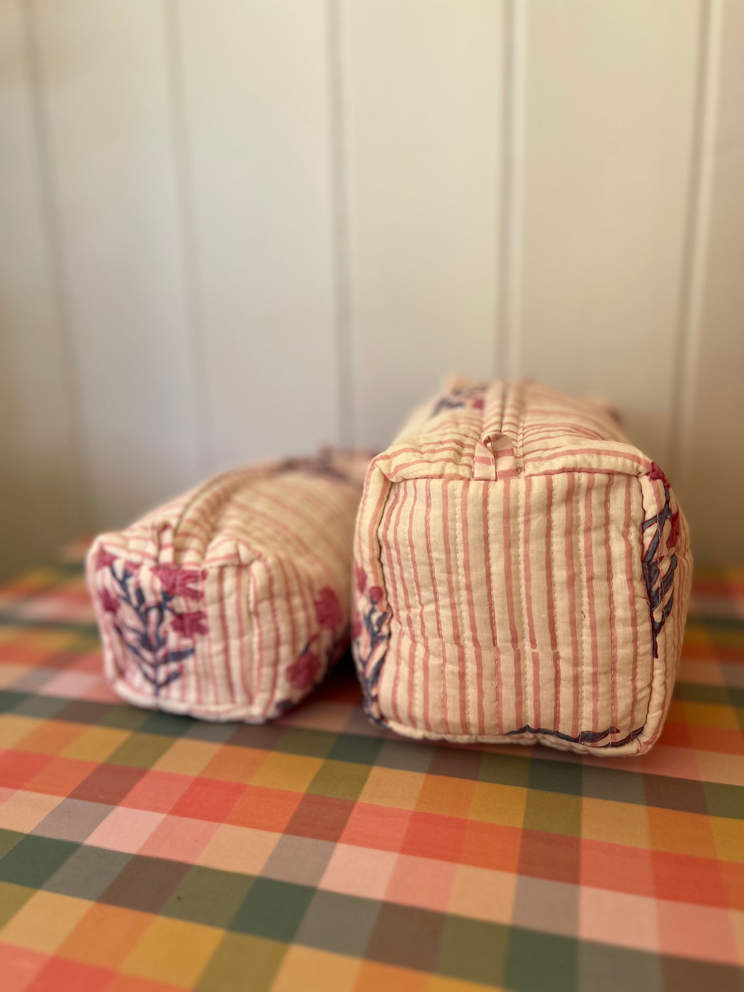 Hand block printed toiletry bags