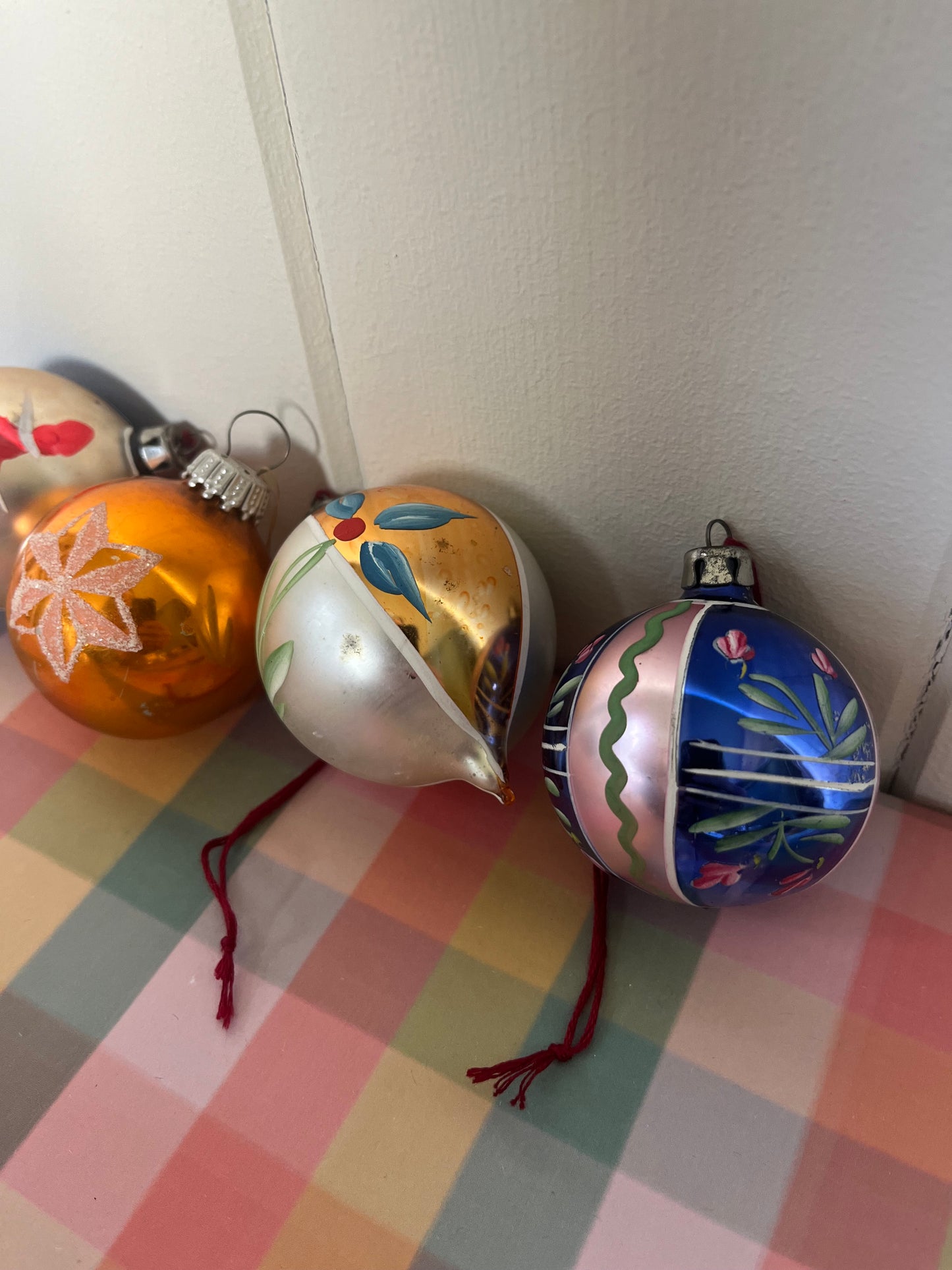 Vintage glass baubles set of 4