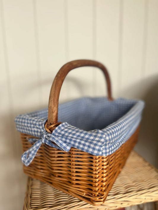 Blue gingham lined basket