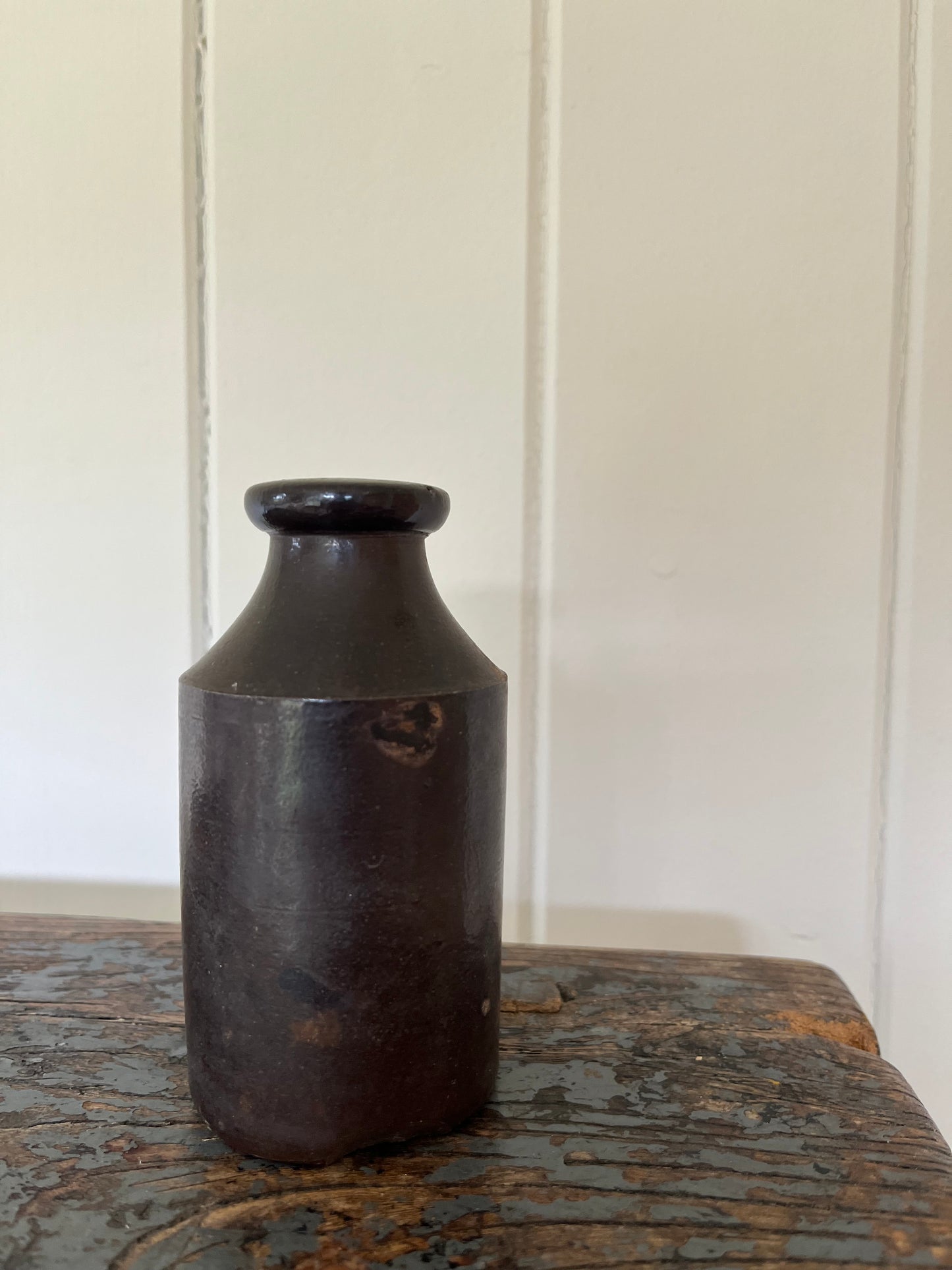 Antique brown stoneware ink pot