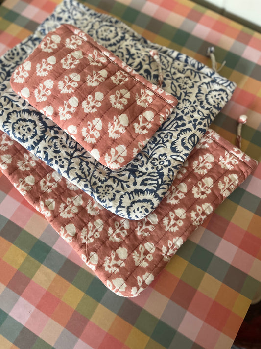 Hand block printed large cotton pouch