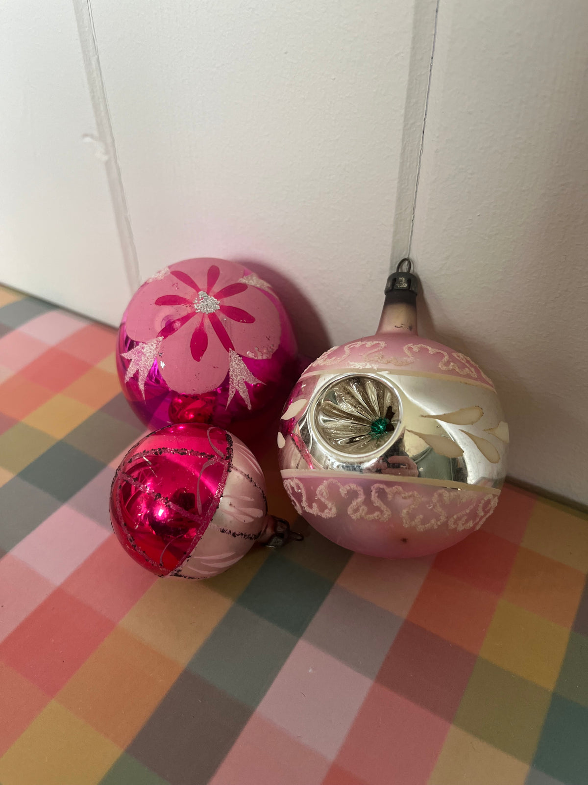 Vintage pink glass baubles