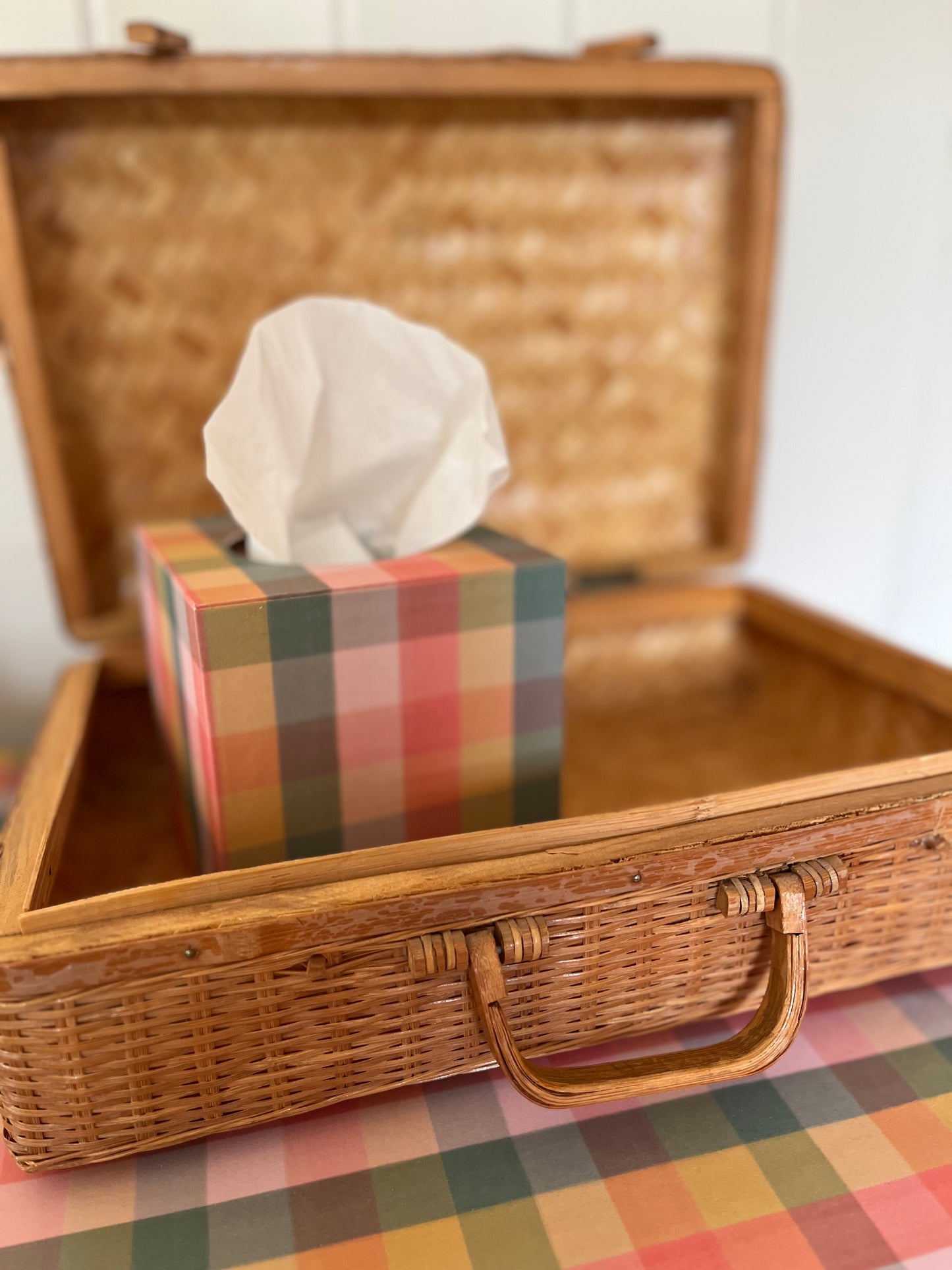 Vintage wicker suitcase