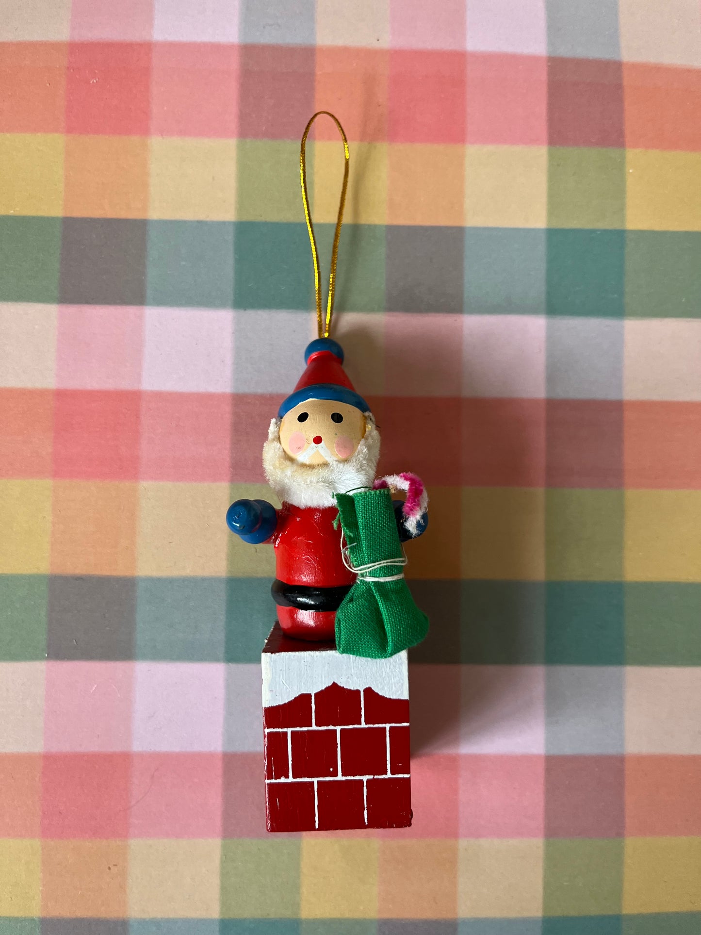 Vintage wooden chimney Santas