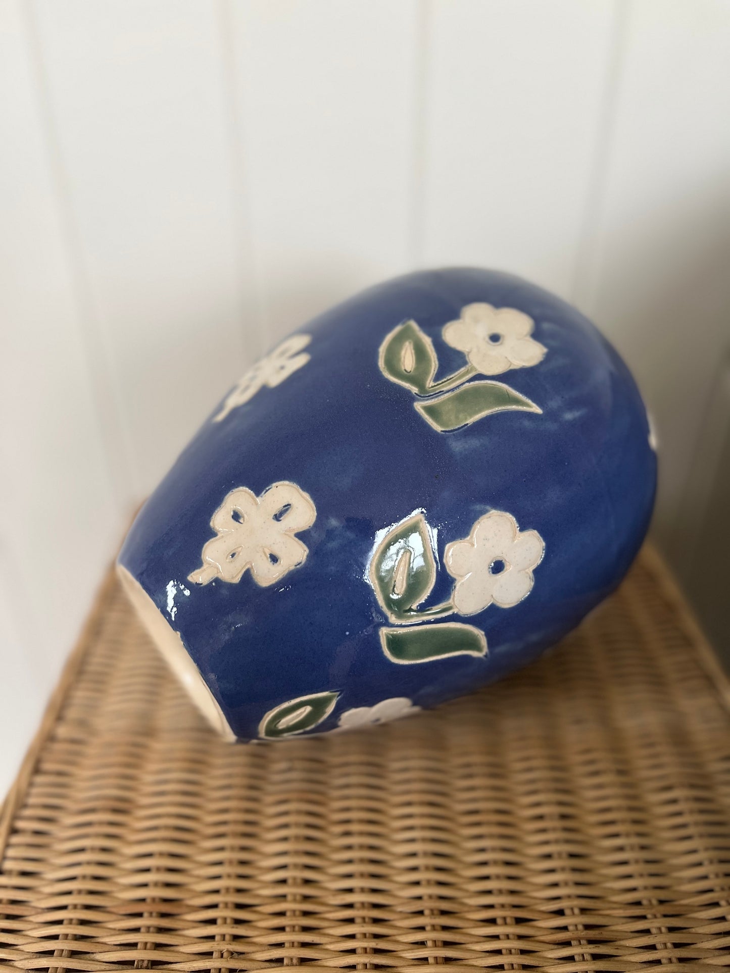 Blue floral ceramic vase