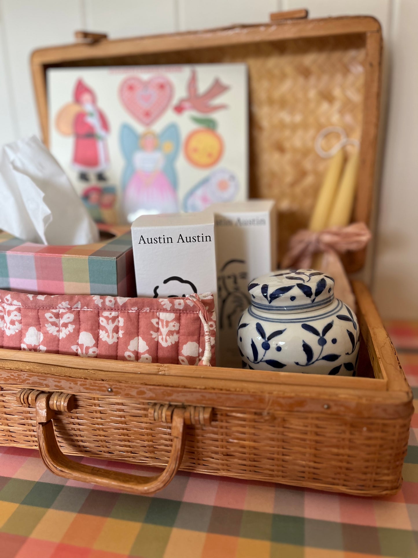 Vintage wicker suitcase