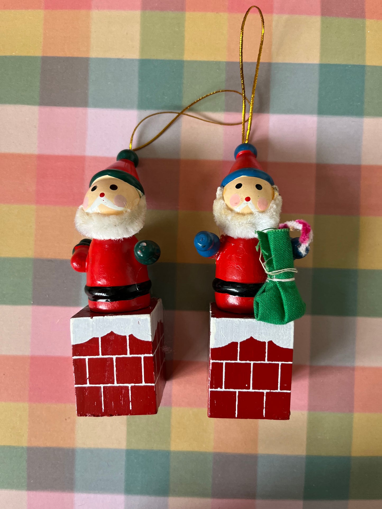 Vintage wooden chimney Santas