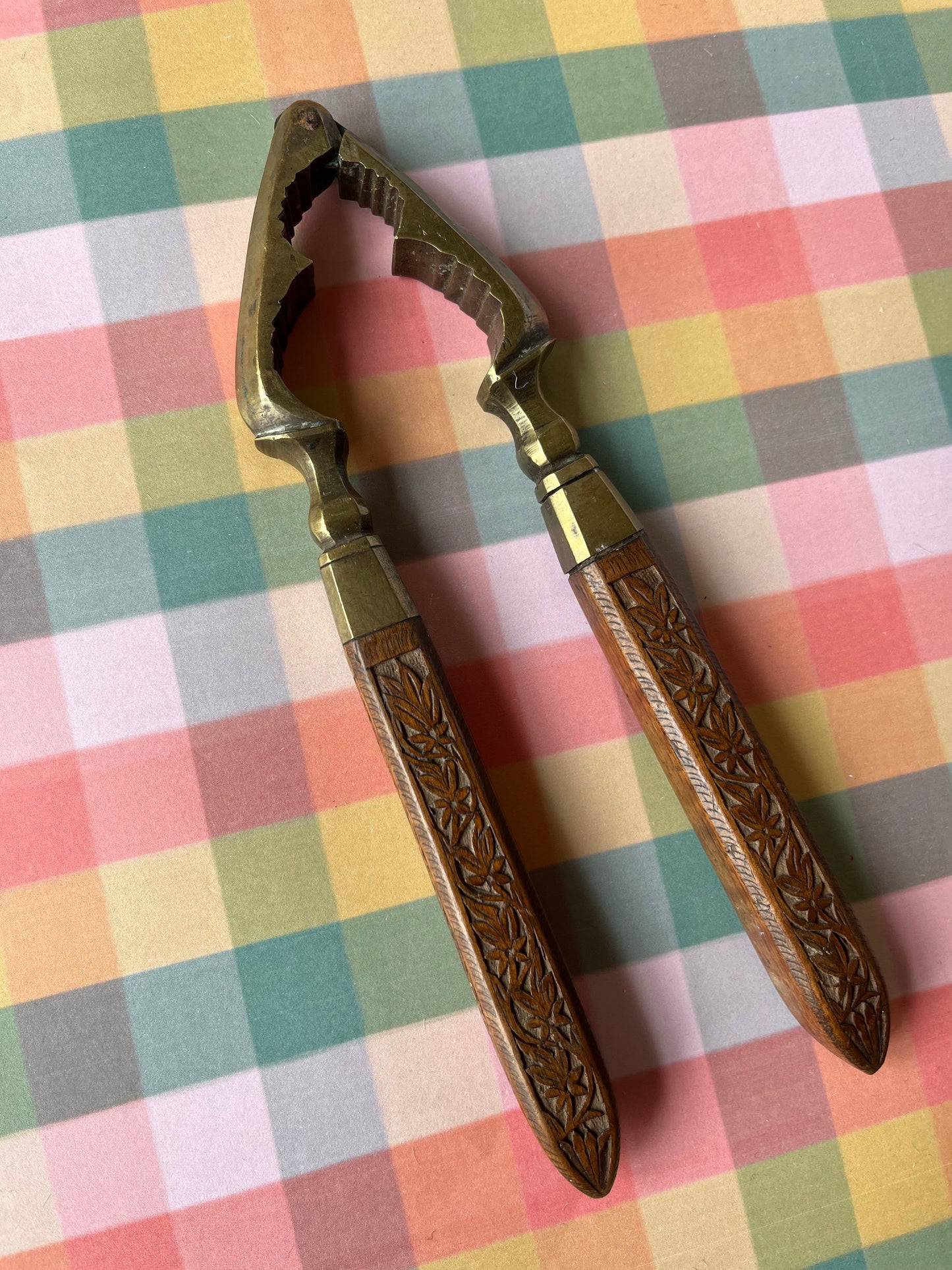 Vintage brass and wood nutcracker