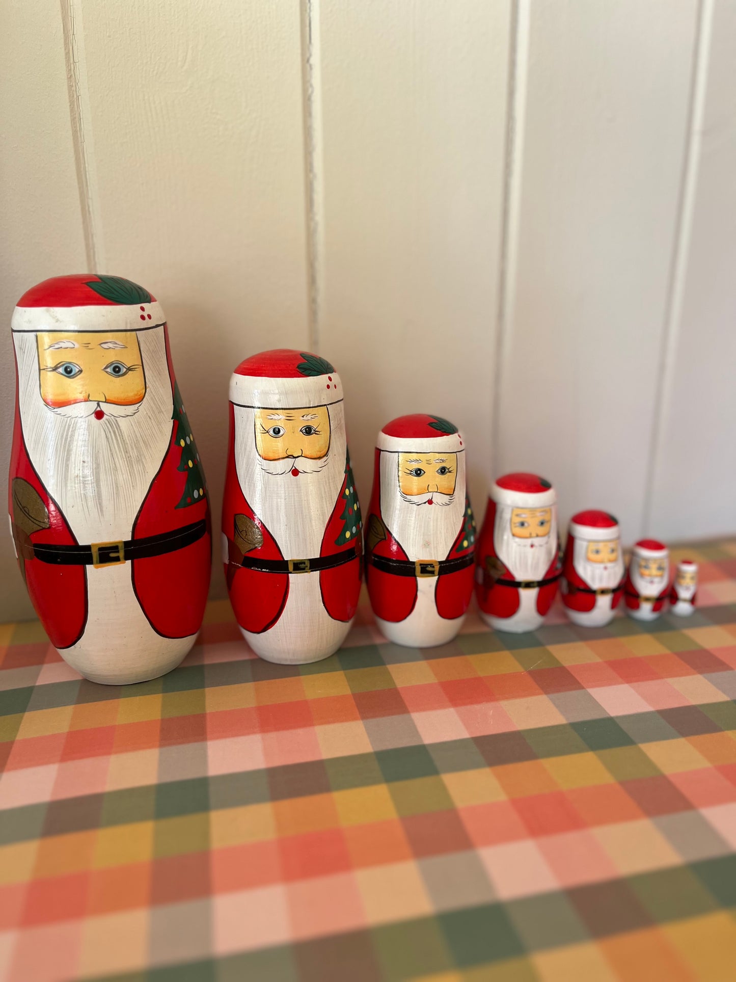 Large 7 piece Matryoshka Santa Dolls