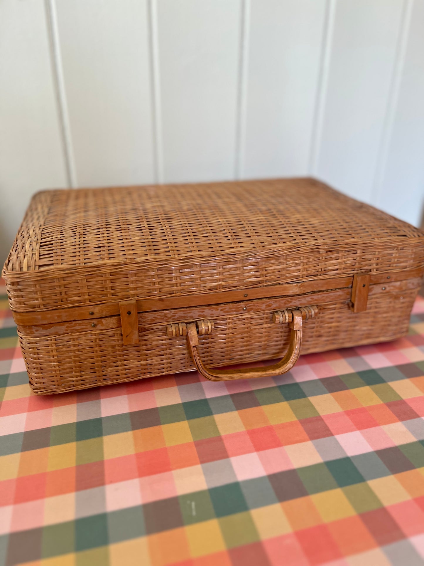 Vintage wicker suitcase