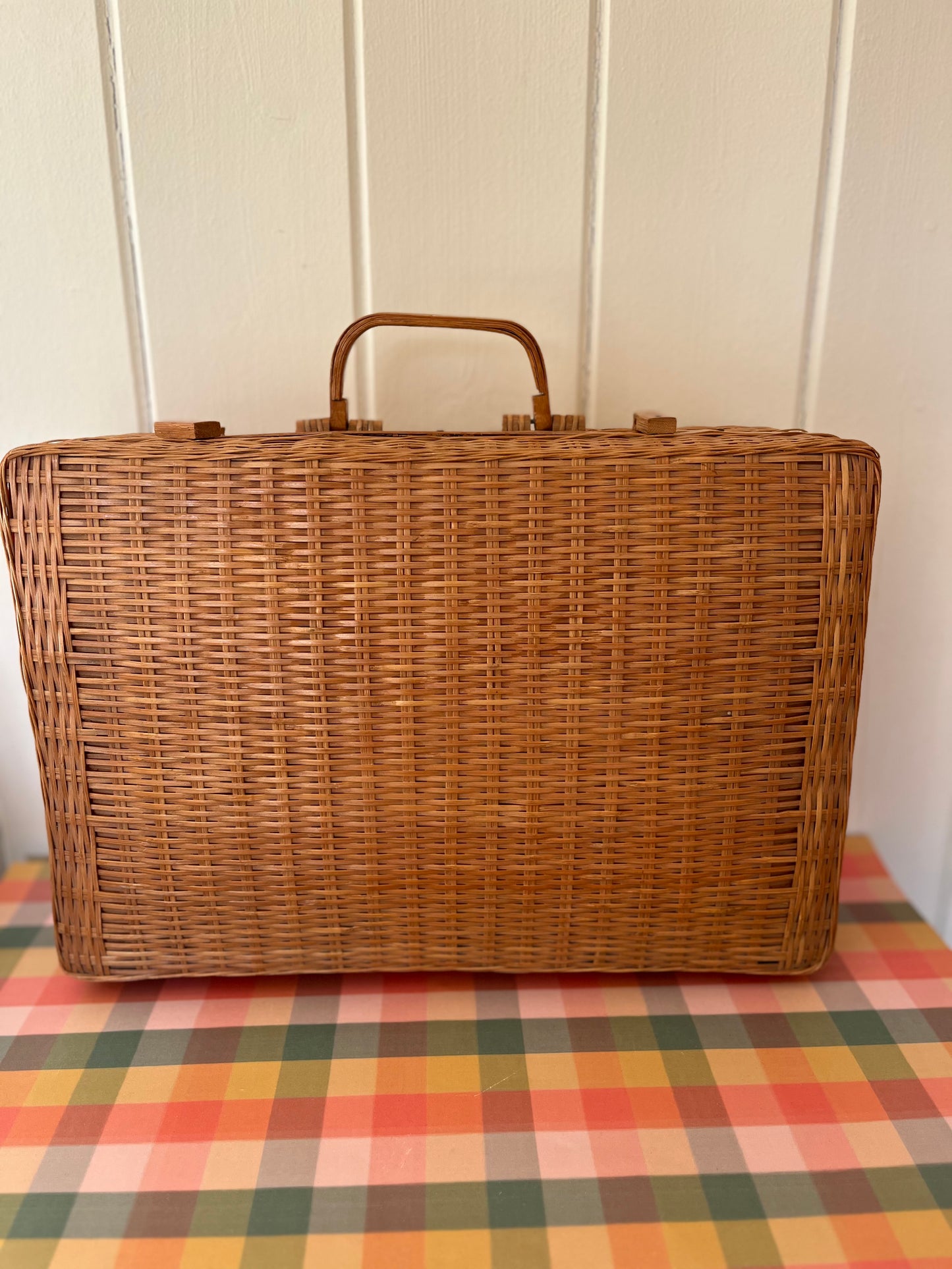 Vintage wicker suitcase