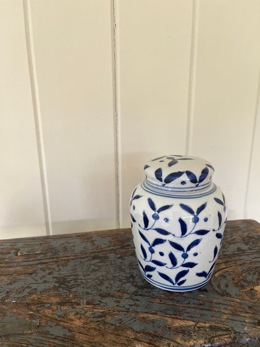 Blue and white ceramic ginger jar