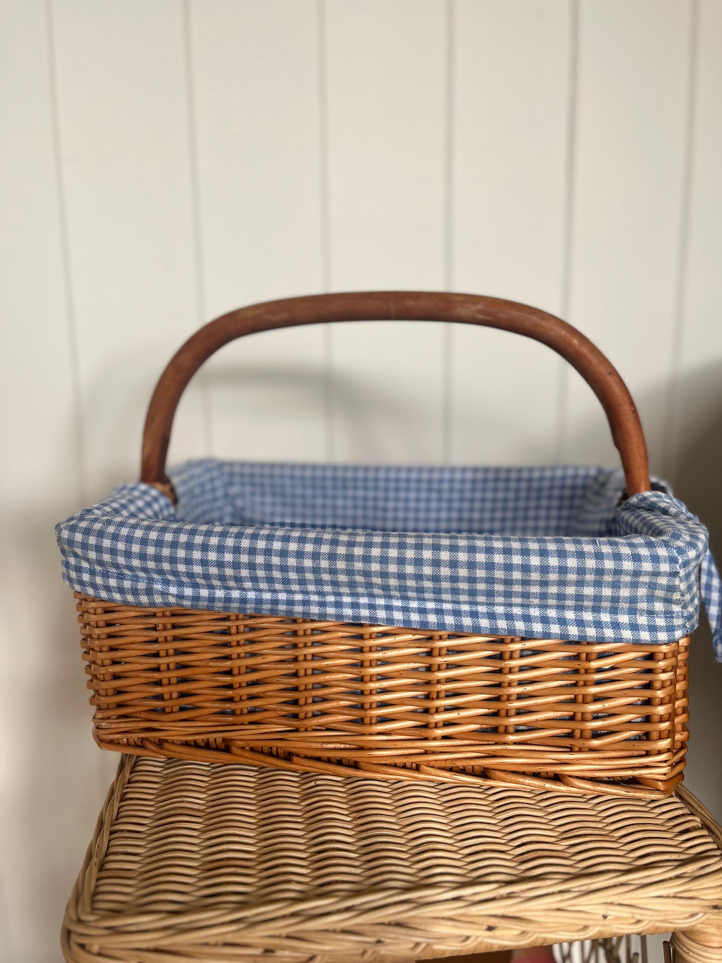 Blue gingham lined basket