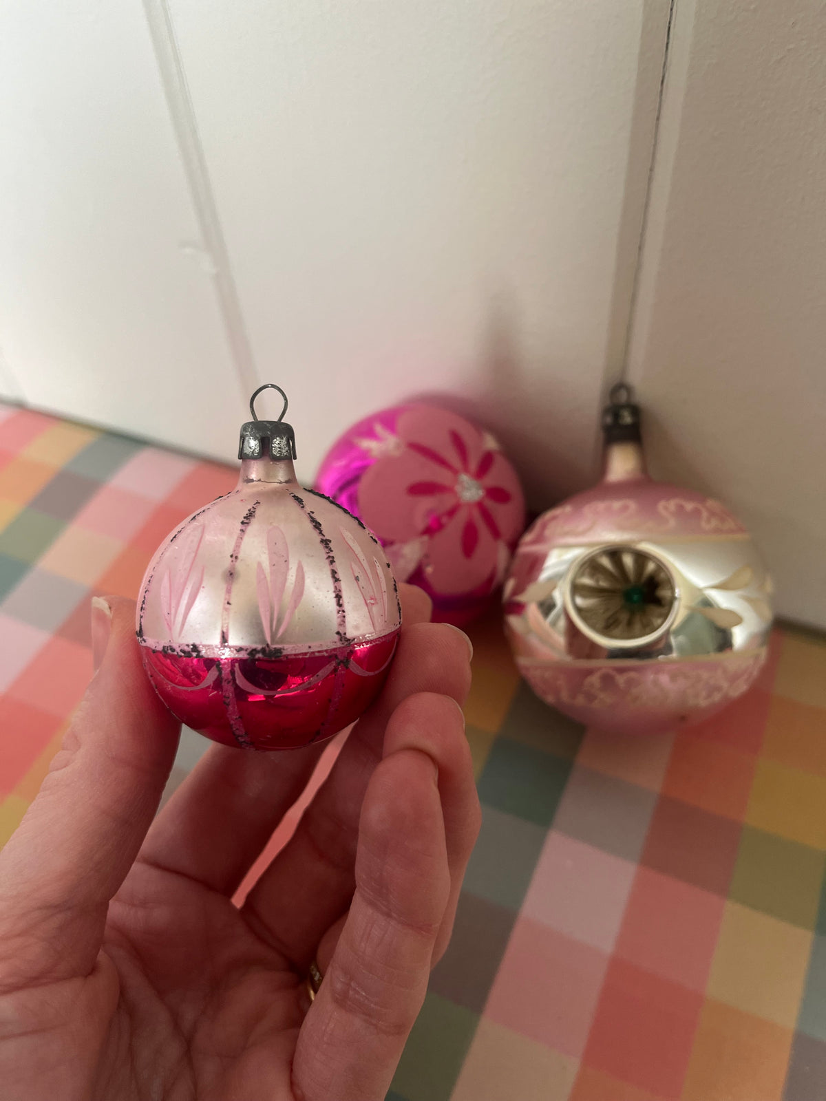Vintage pink glass baubles