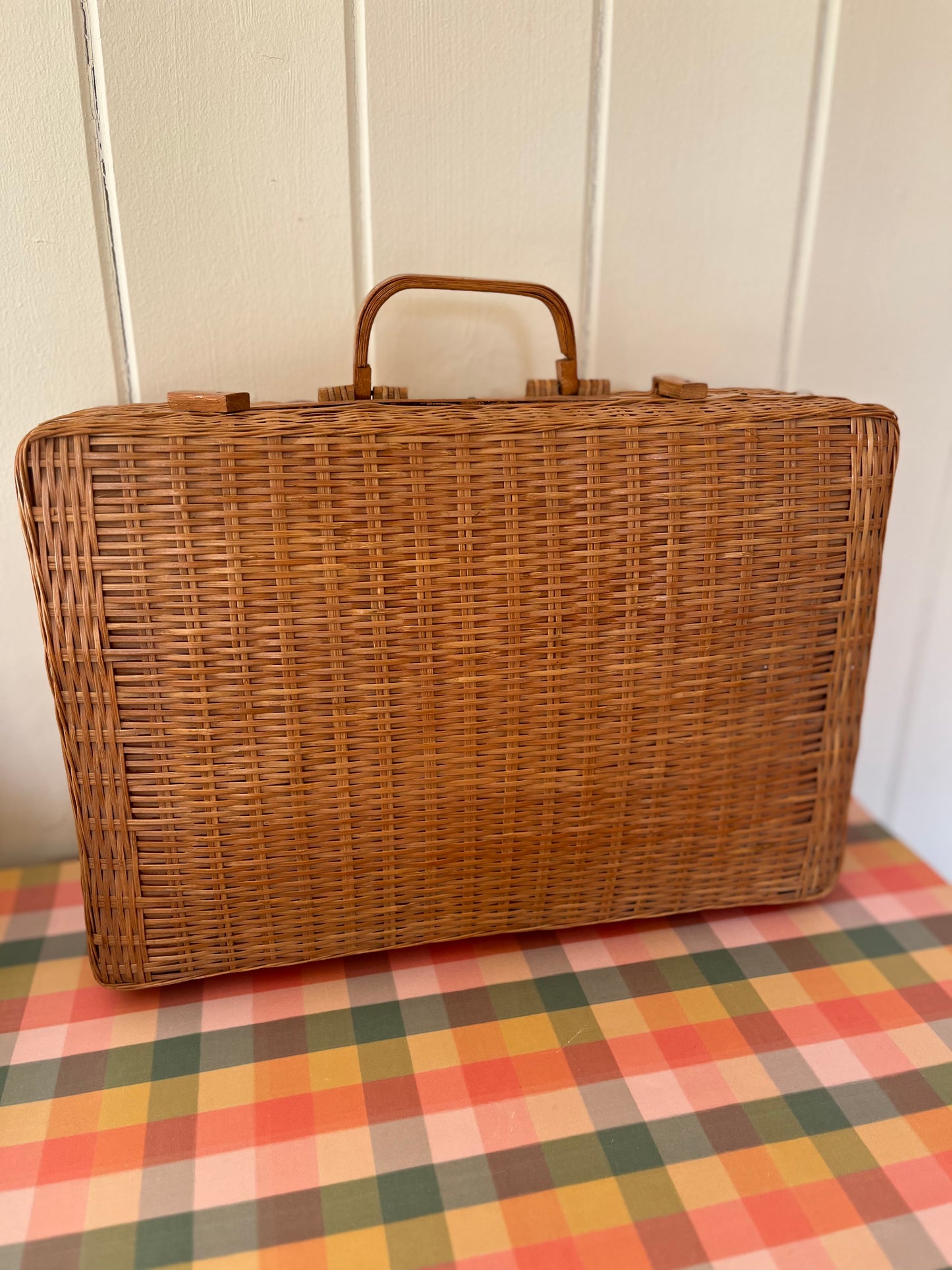 Vintage wicker suitcase