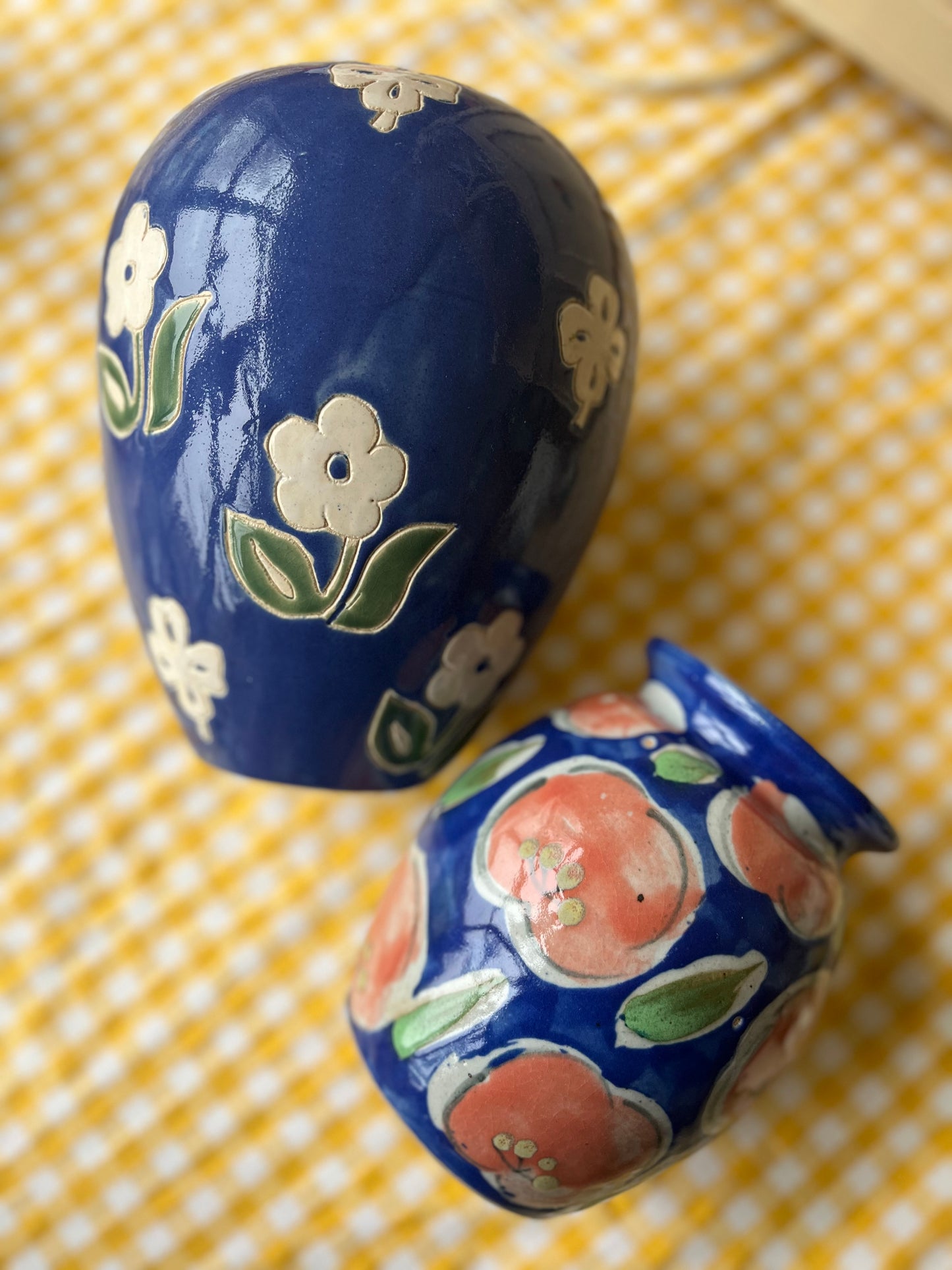 Blue floral ceramic vase