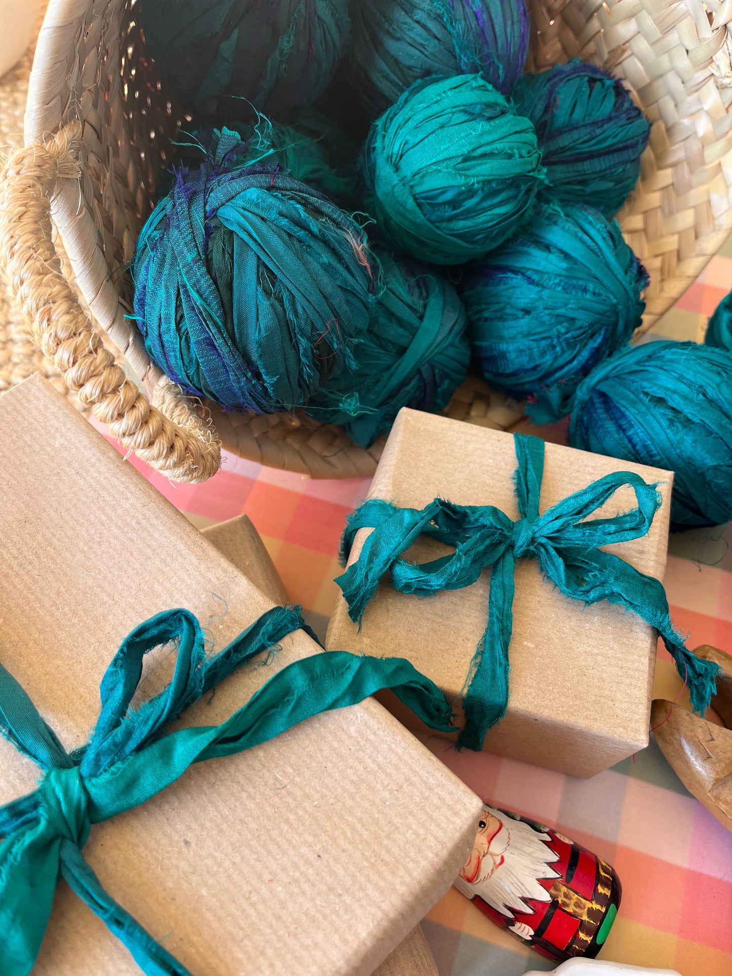 Recycled silk ribbon - Pine