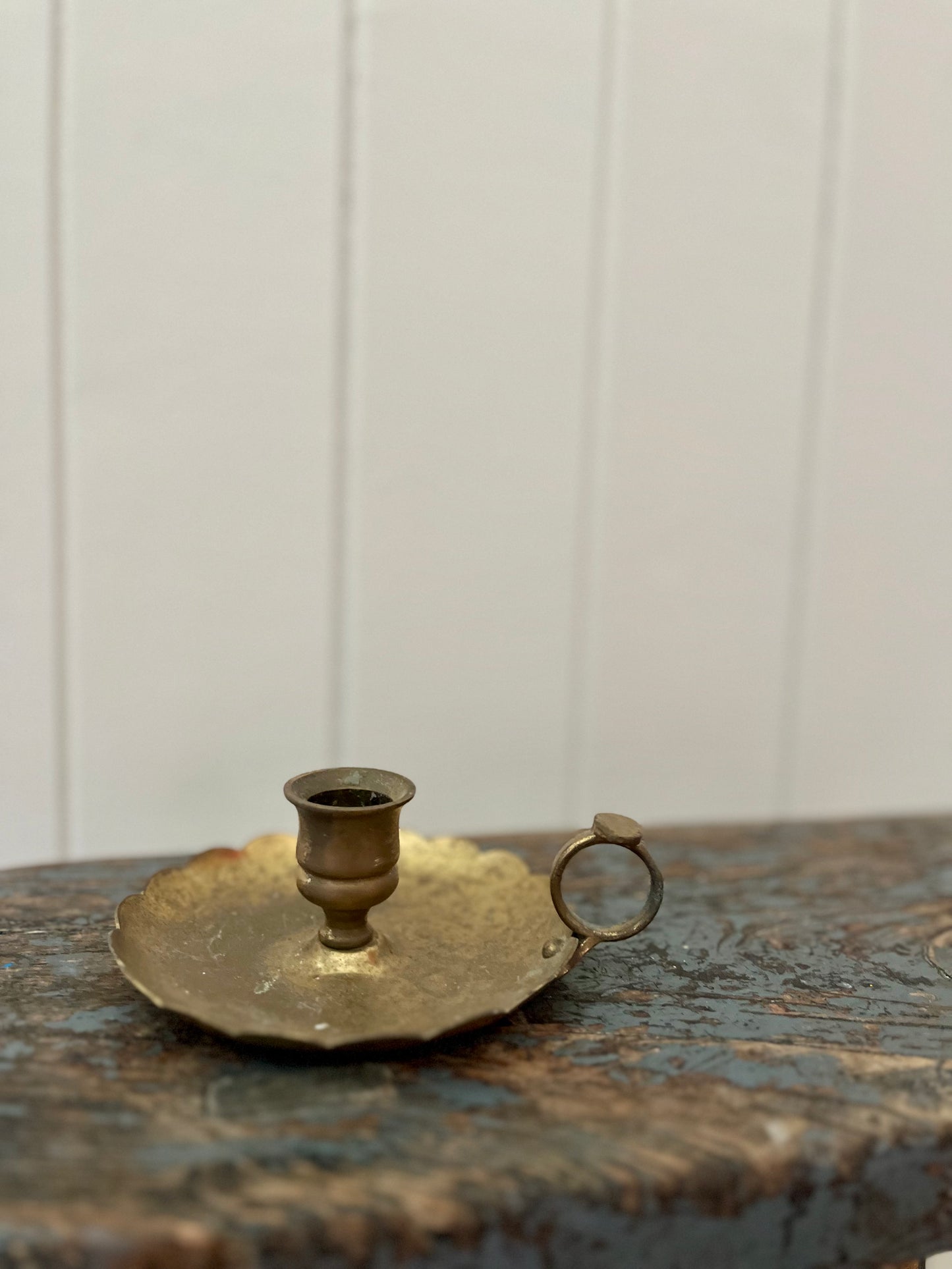 Vintage brass scalloped candle holder
