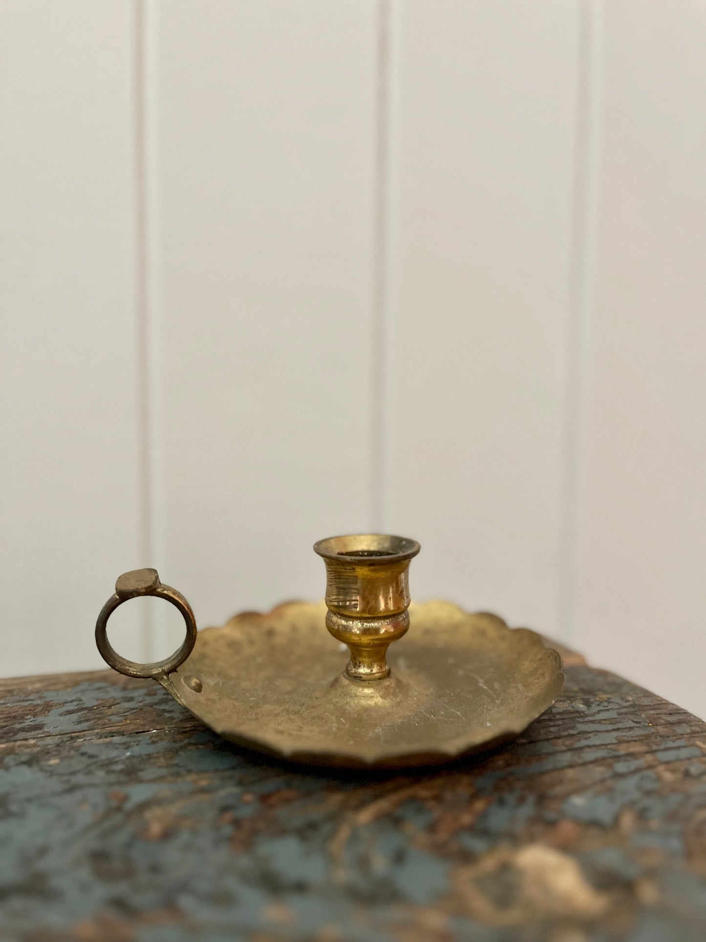 Vintage brass scalloped candle holder