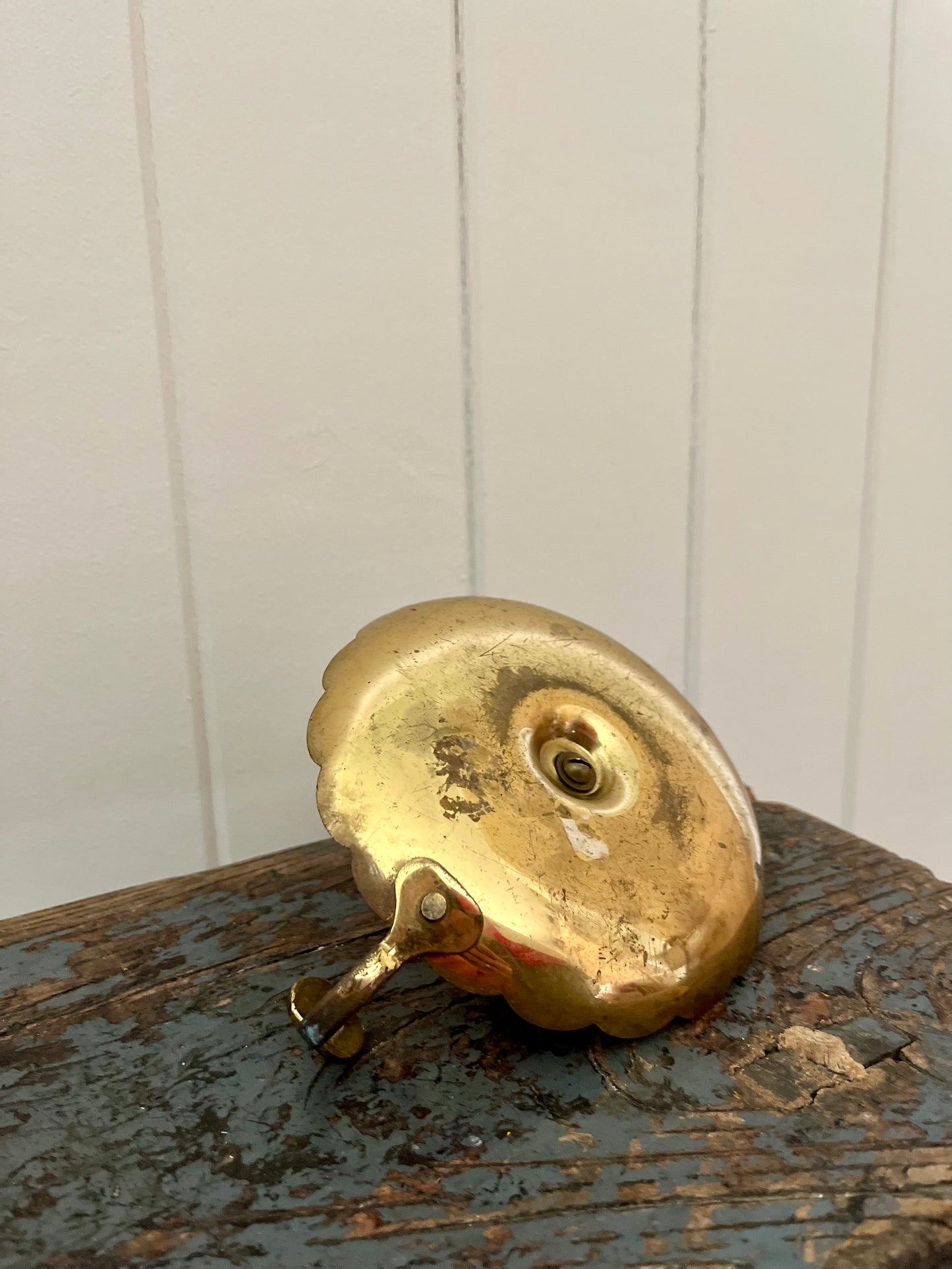 Vintage brass scalloped candle holder