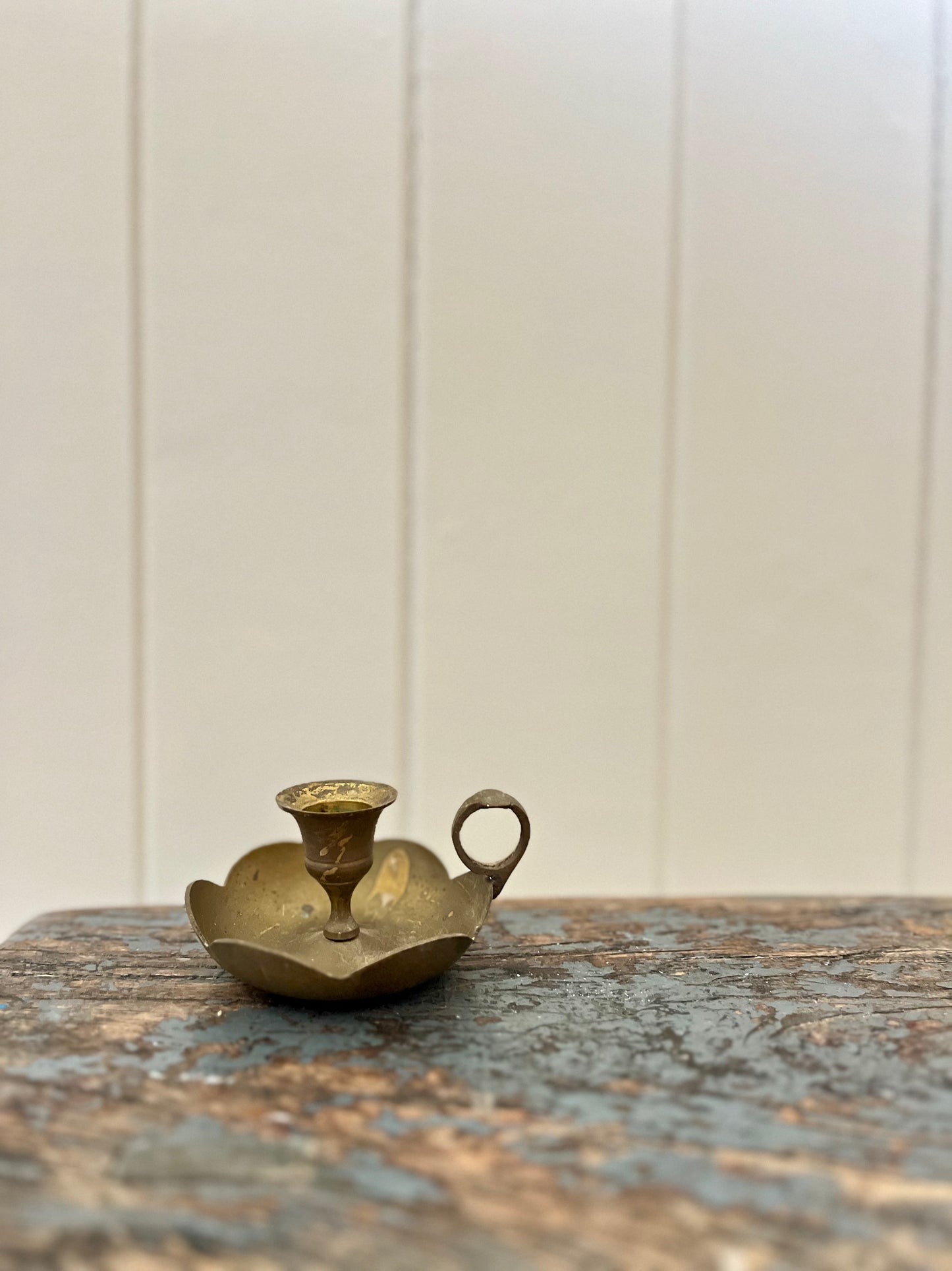 Vintage brass scalloped candlestick holder