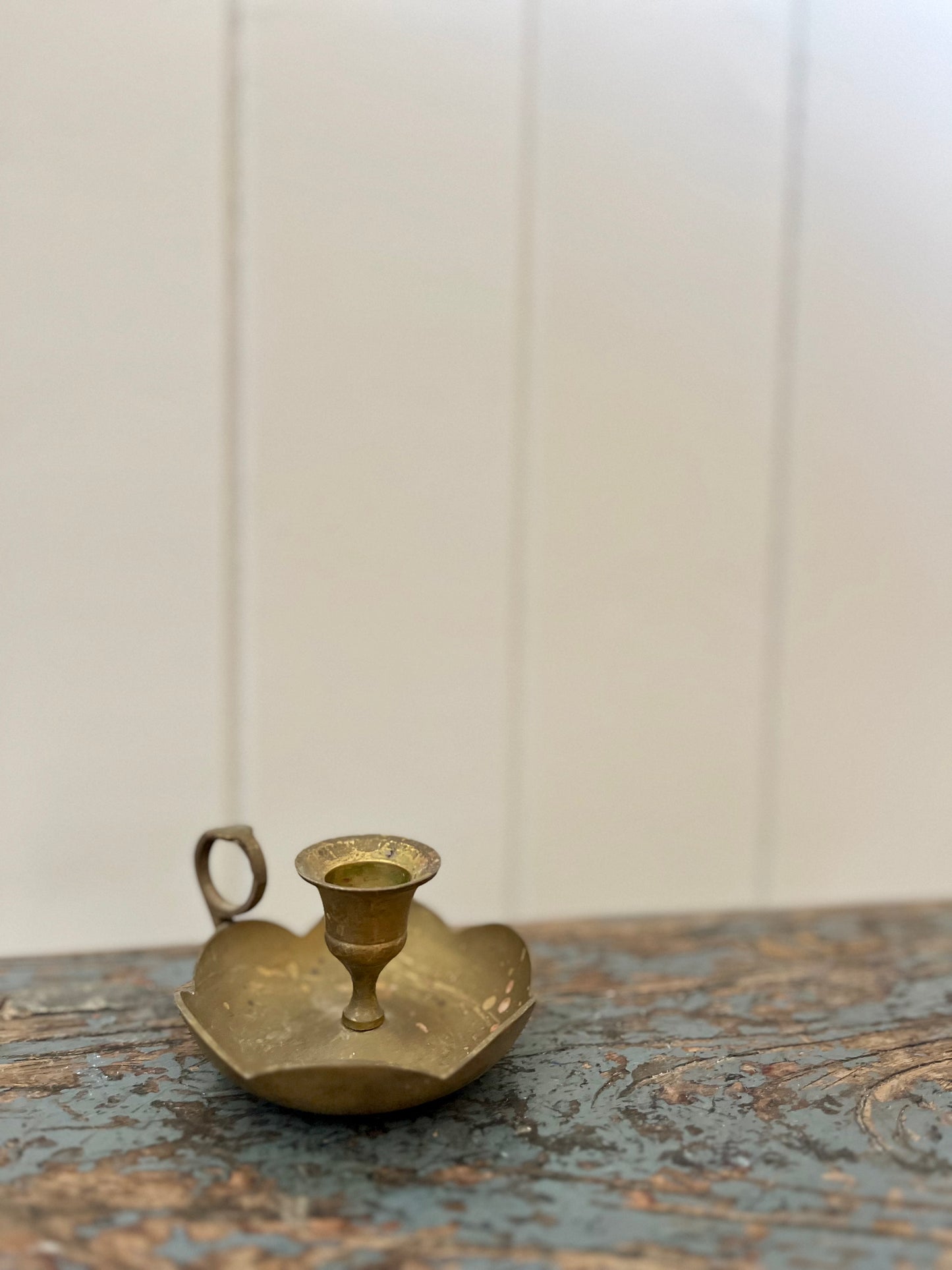 Vintage brass scalloped candlestick holder