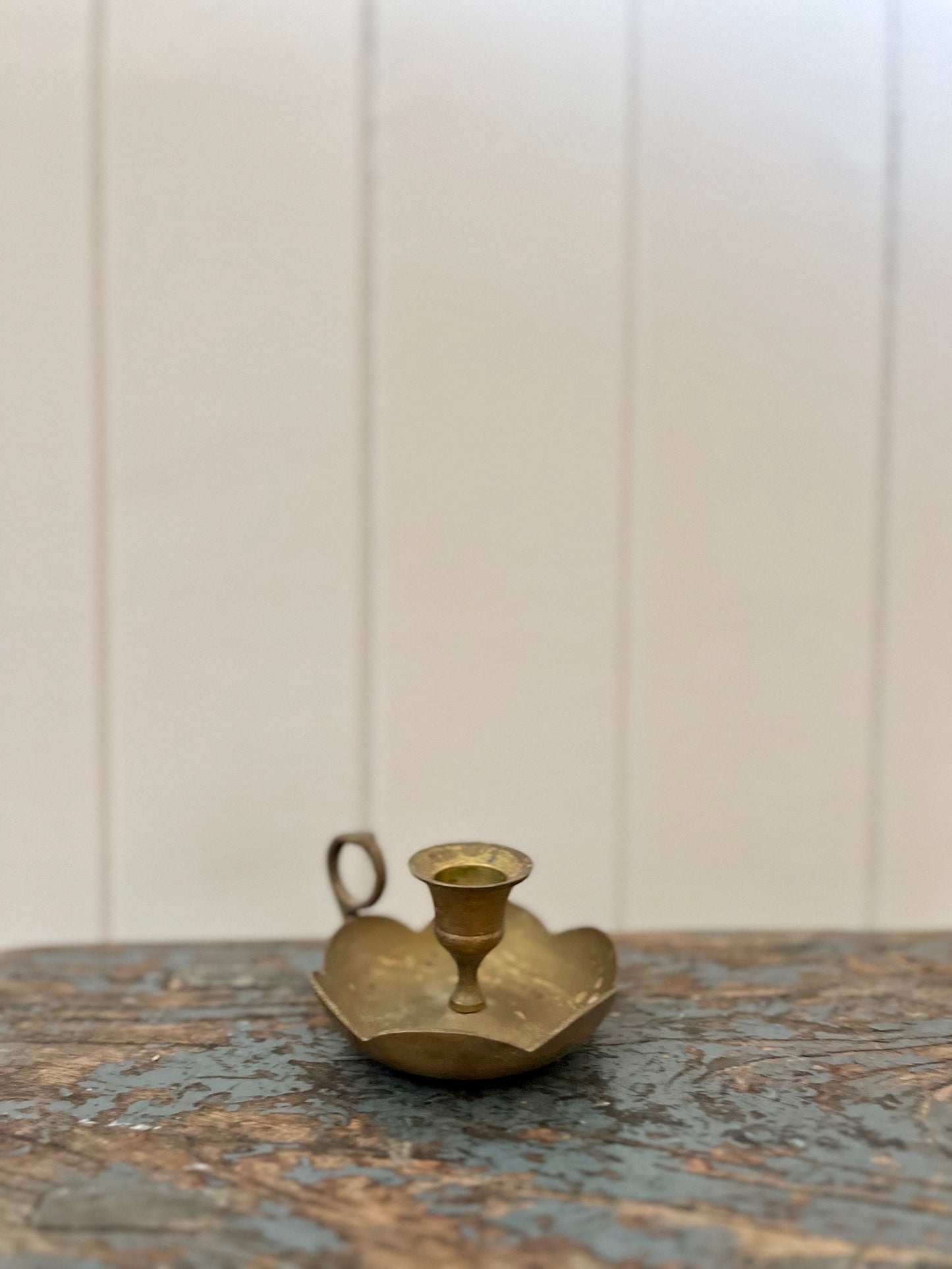 Vintage brass scalloped candlestick holder