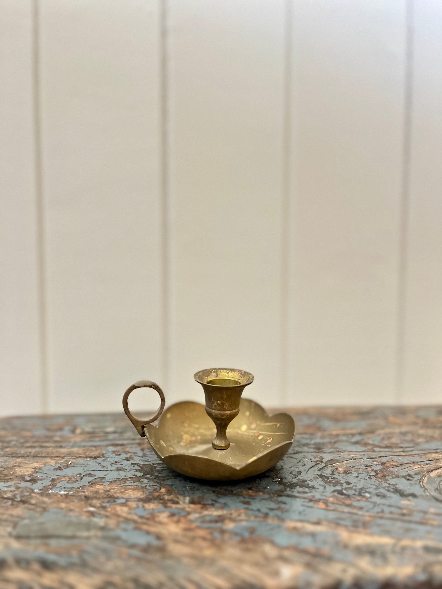 Vintage brass scalloped candlestick holder