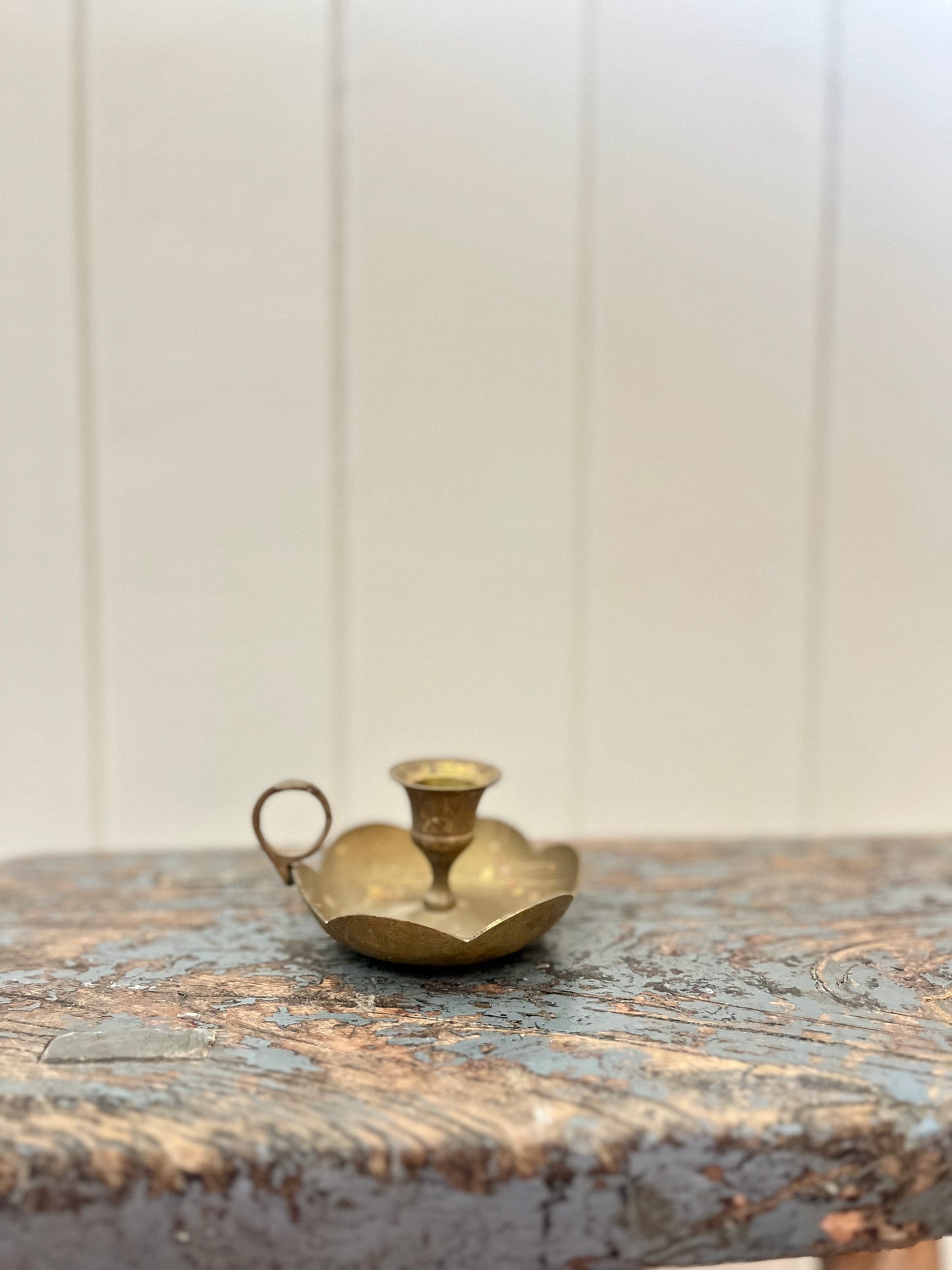 Vintage brass scalloped candlestick holder