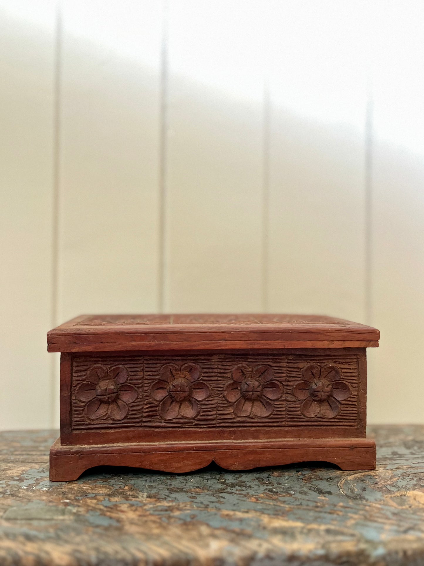 Hand-carved wooden box