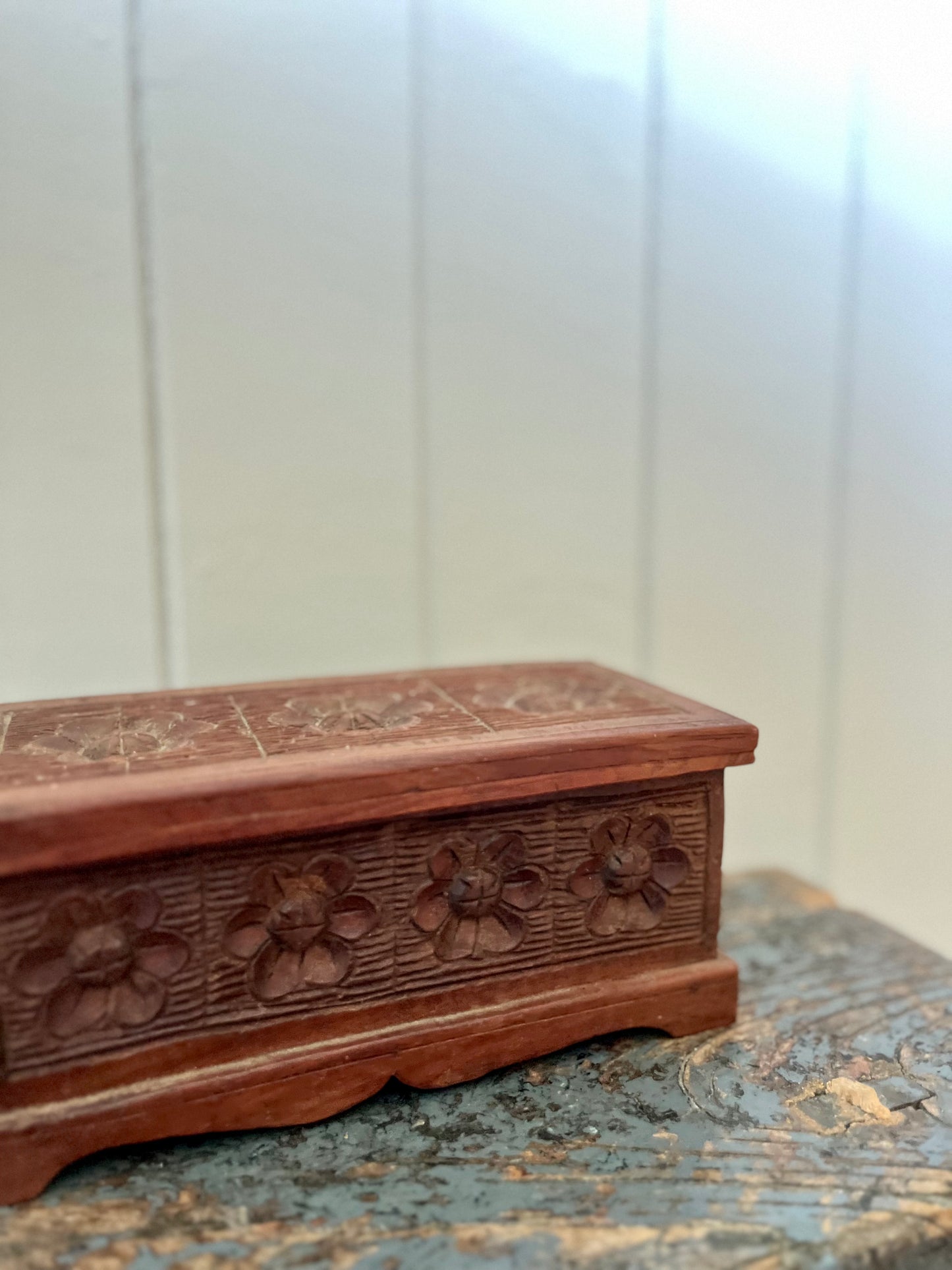 Hand-carved wooden box