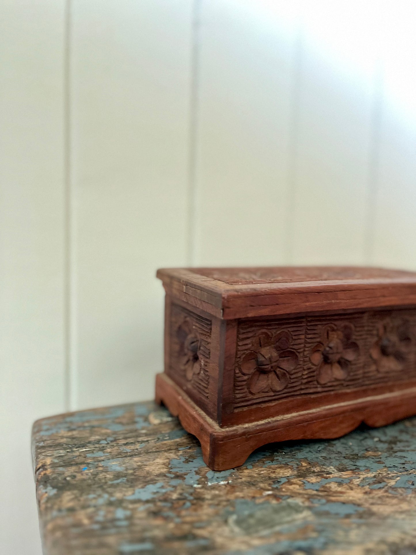 Hand-carved wooden box