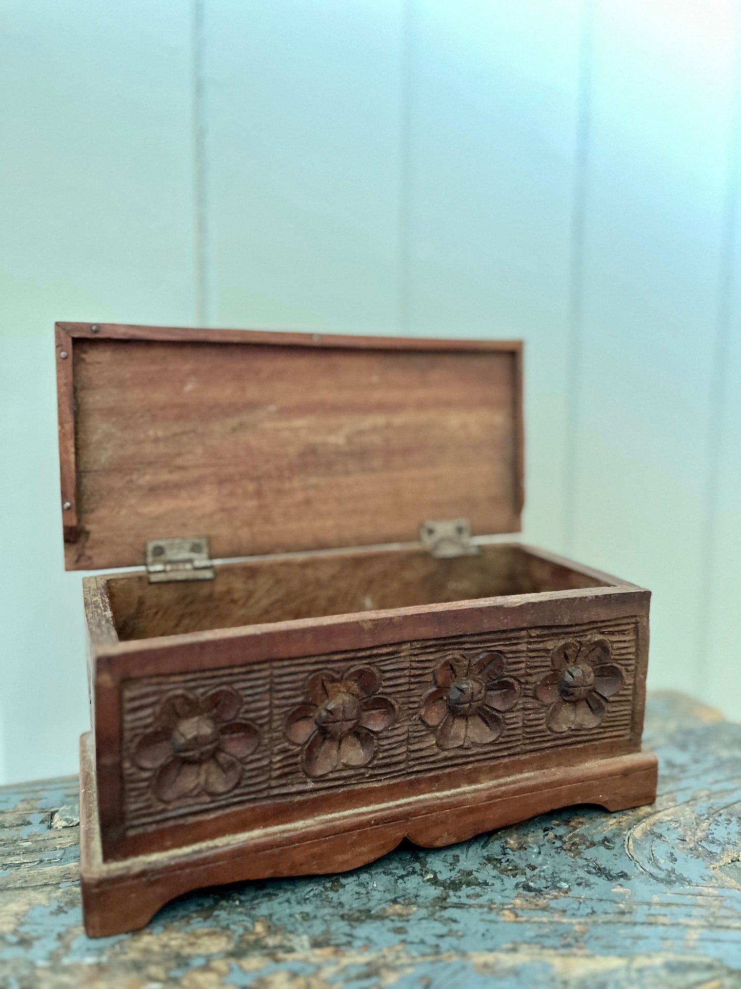 Hand-carved wooden box