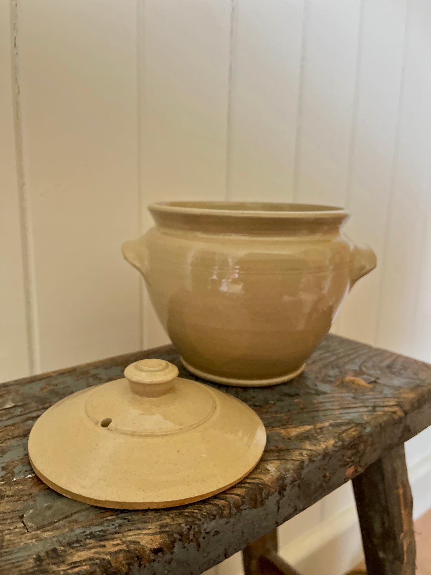 Vintage stoneware stew pot