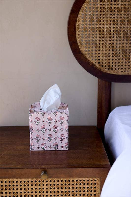 Block Printed Tissue Box - Ditsy Floral Blush